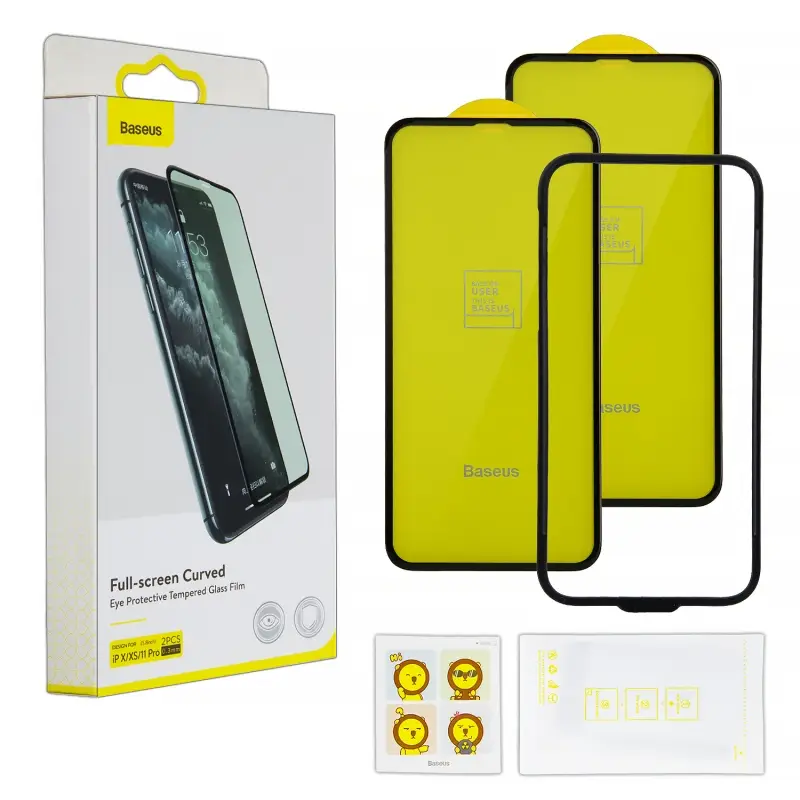 Защитное стекло iPh 11 Pro 0.33mm Full-screen Curved Surface Eye Protective Baseus черное (2 штуки)