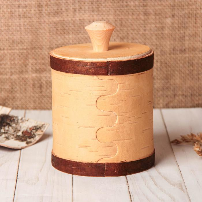 Туес  &laquo;Мишка с пчелкой&raquo;, 11&times;11&times;12 см, береста