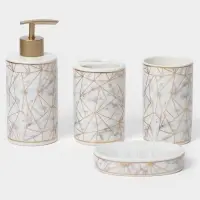 Аксессуары для ванной &laquo;Лофт&raquo;, 4 предмета, дозатор 250 мл, мыльница, 2 стакана, белые