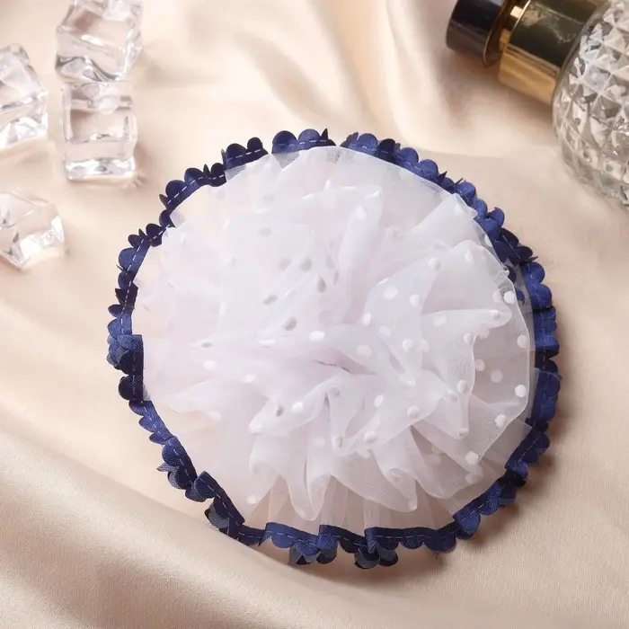 Бант для волос на резинке &laquo;Школьница&raquo;, волнушка горошек синие края, d=11 см, сине-белый