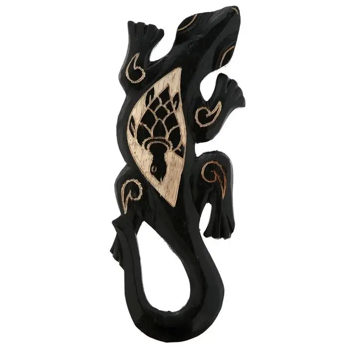 Панно настенное дерево  Панно настенное дерево "Геккон черный с черепашкой" 1х11х30 см