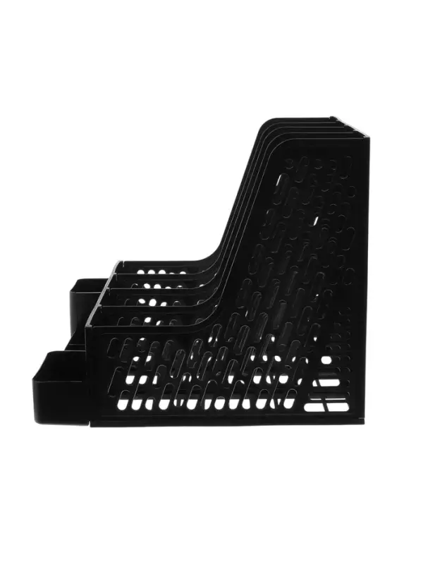 Лоток для бумаг Calligrata с отделениями для пишущих принадлежностей, вертикальный, 4 отделения, чёрный