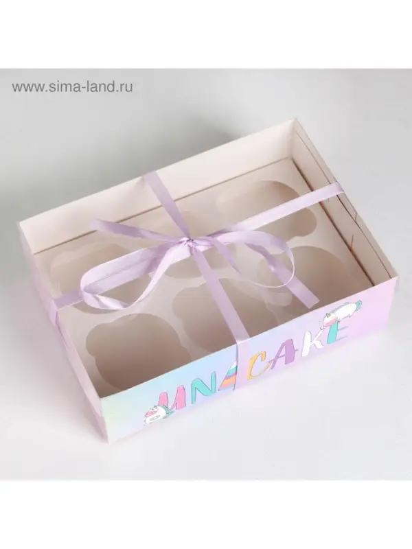 Коробка для капкейка, кондитерская упаковка, 6 ячеек, Unicake, 23&times;16&times;7.5 см