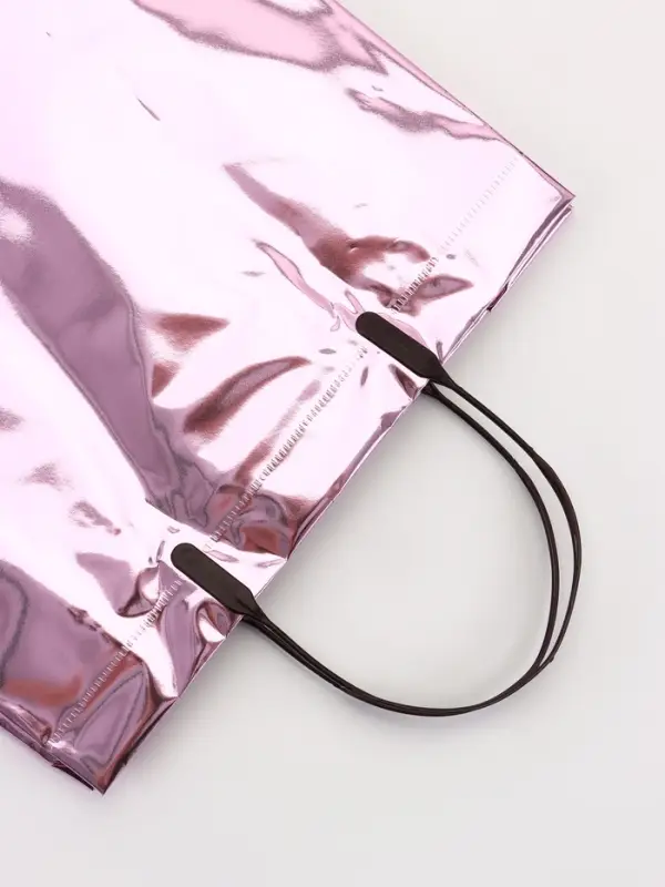 Пакет подарочный ПВХ, голография, розовый, пластиковая ручка, 26&times;22.5&times;10 см