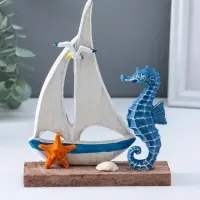 Сувенир интерьерный "Морской конёк и парусник" 4х14х17,5 см