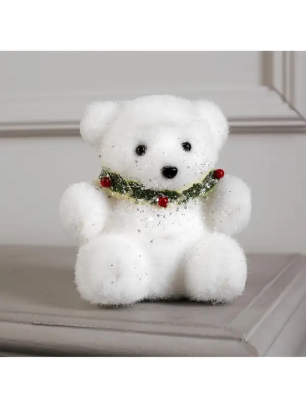 Светодиодная фигура &laquo;Мишка&raquo; 15&times;16&times;12 см, флок, от батареек CR2032&times;2, свечение тёплое белое