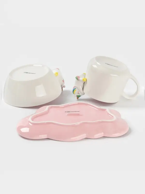 Набор детской посуды Доляна &laquo;Радужный единорог&raquo;, 3 предмета: кружка 350 мл, супница 450 мл, тарелка, керамика, розовый