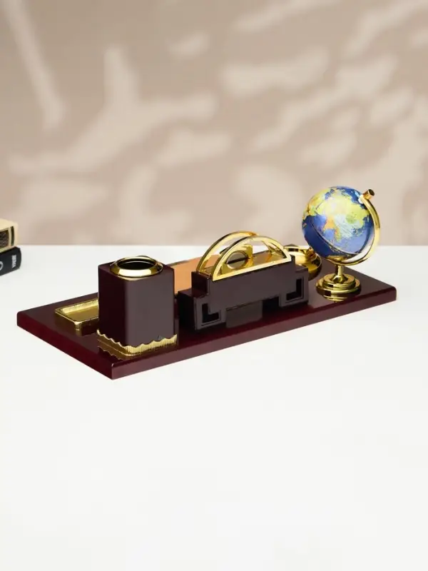 Набор настольный, органайзер 6 в 1 (блок для бумаг, подставка для печати, карандашница, часы, визитница, глобус), МИКС