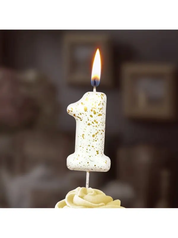 Свеча в торт "Белые брызги", цифра "1"