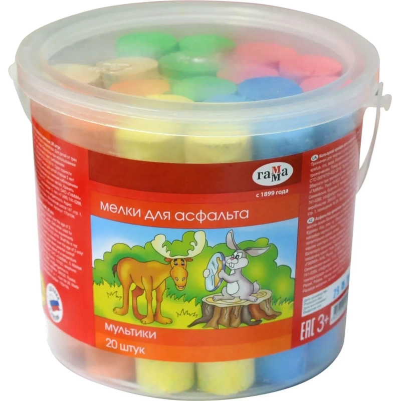 Мел для асфальта Гамма Мультики 20 цв.,  пластик. ведро, 1704194