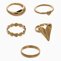 Набор колец 5 шт "Новый стиль" сердечки, размер МИКС, цвет золото