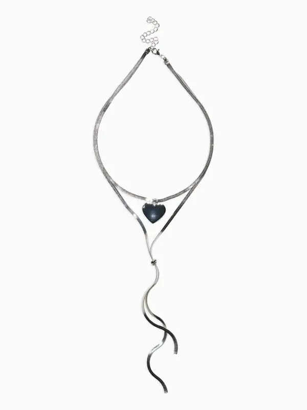 Кулон на затяжке 2 яруса медь "Медальон" 40/70см, сердце, цвет серебро