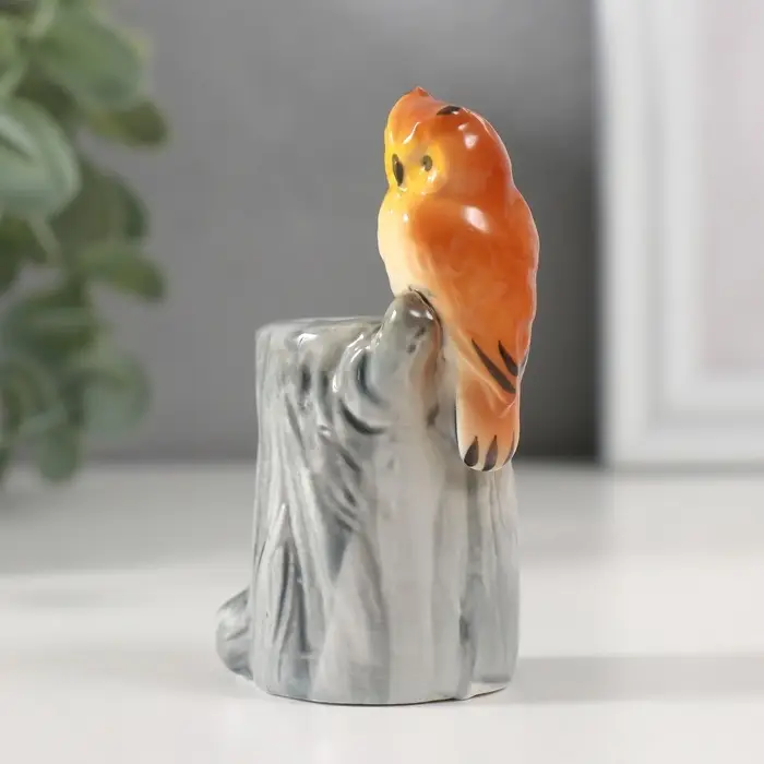 Фигурка - подставка для зубочисток керамика &laquo;Филин на пне&raquo;, 3.7&times;4.5&times;8 см