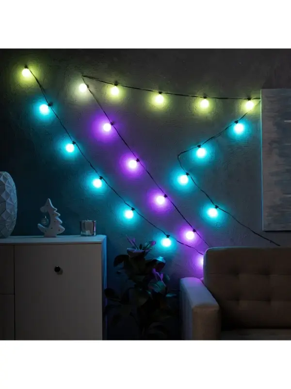 Умная гирлянда &laquo;Нить&raquo; 6 м с насадками &laquo;Шарики&raquo;, IP20, тёмная нить, 20 LED, свечение RGB, USB