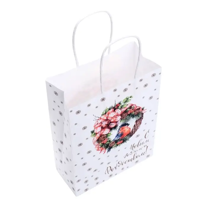 Пакет бумажный подарочный новогодний крафт "Волшебство" 18 х 8 х 25 см.
