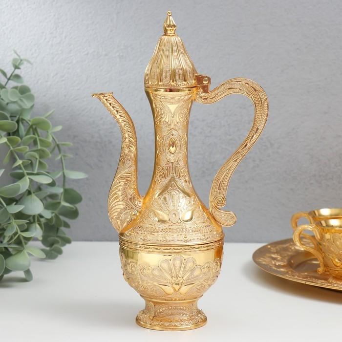 Набор винный кувшин, 6 бокалов и поднос  Набор винный кувшин, 6 бокалов и поднос "Стамбул. Медальон и узоры" золото