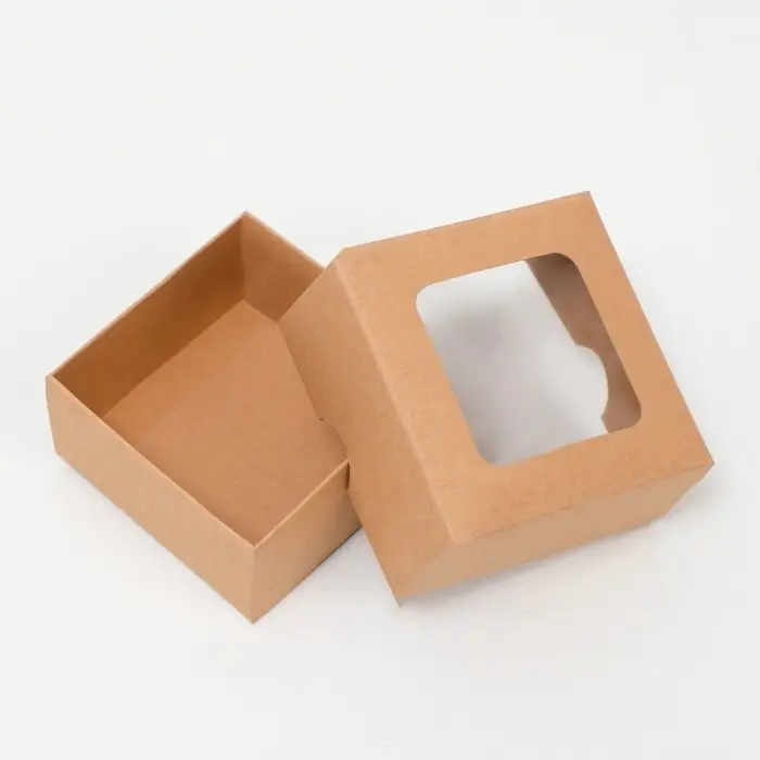 Коробка складная, крышка-дно, с окном, крафтовая, 8 х 8 х 4 см Коробка складная, крышка-дно, с окном, крафтовая, 8 х 8 х 4 см