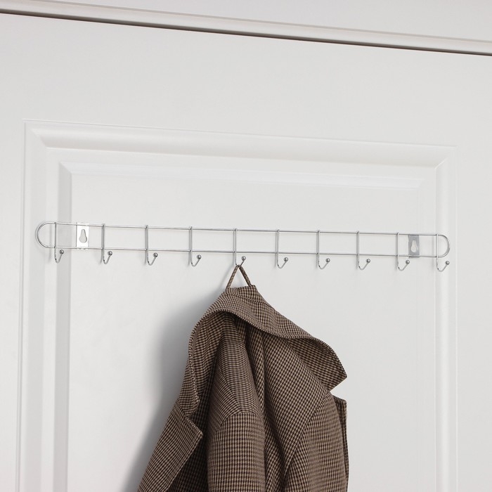 Вешалка настенная Доляна «Лето», 10 крючков, 55×5×3.5 см, хромированная Вешалка настенная Доляна «Лето», 10 крючков, 55×5×3.5 см, хромированная