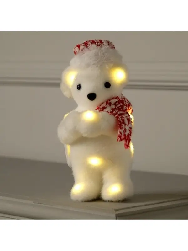 Светодиодная фигура &laquo;Мишка в шапке&raquo; 9&times;23&times;7 см, флок, от батареек CR2032&times;2, свечение тёплое белое