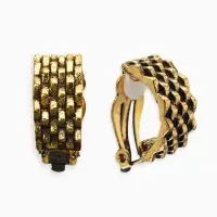 Серьги клипсы для ушей QF &laquo;Плетение&raquo;, цвет чернёное золото