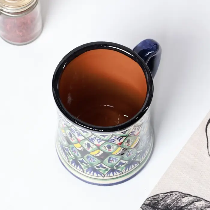 Кружка узбекская Риштанская Керамика &laquo;Цветы&raquo;, 500 мл, синий МИКС