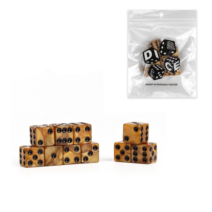 Набор кубиков игральных Набор кубиков игральных "Время игры", 10 шт, 1.6 х 1.6 см, золото