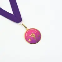 Медаль с уф-печатью "Гимнастика", диам. 5 см. Цвет зол. С лентой