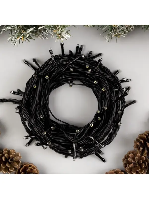 Гирлянда &laquo;Нить&raquo; 10 м, IP44, УМС, тёмная нить, 100 LED, свечение тёплое белое, мерцание белым, 220 В