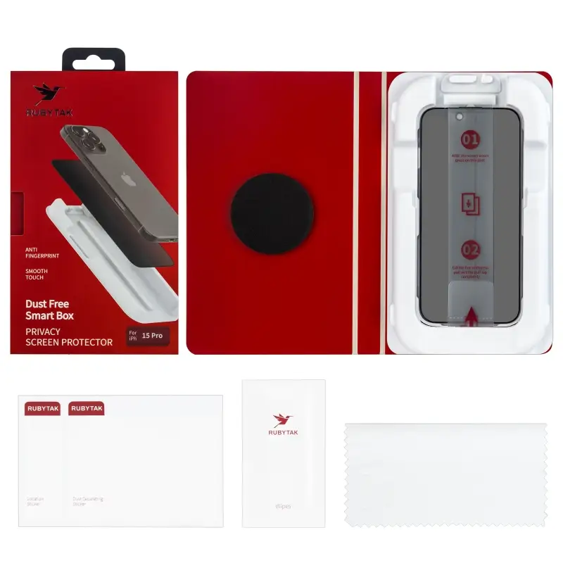 Защитное стекло RUBYTAK iPh 15 Pro Privacy с аппликатором