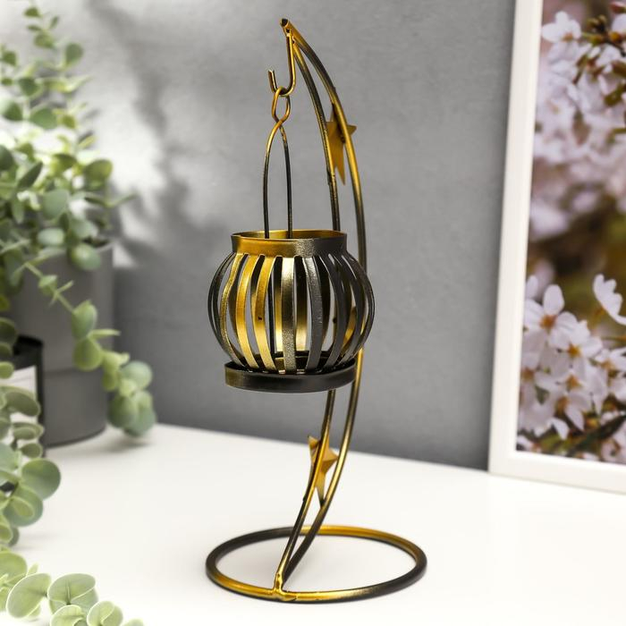 Подсвечник металл, на 1 свечу Подсвечник металл, на 1 свечу "Звёзды" чёрная с золотом 24,5х11х11 см