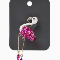 Брошь "Фламинго", кристалл, ноги двигаются, цвет бело-малиновый золоте
