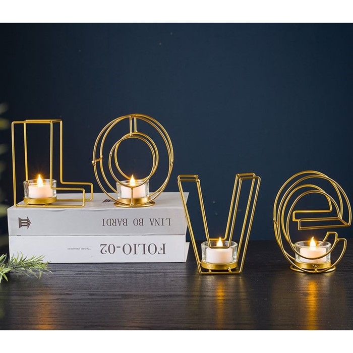 Подсвечник металлический настольный Подсвечник металлический настольный "Love", 13.5 х 42 см, золото