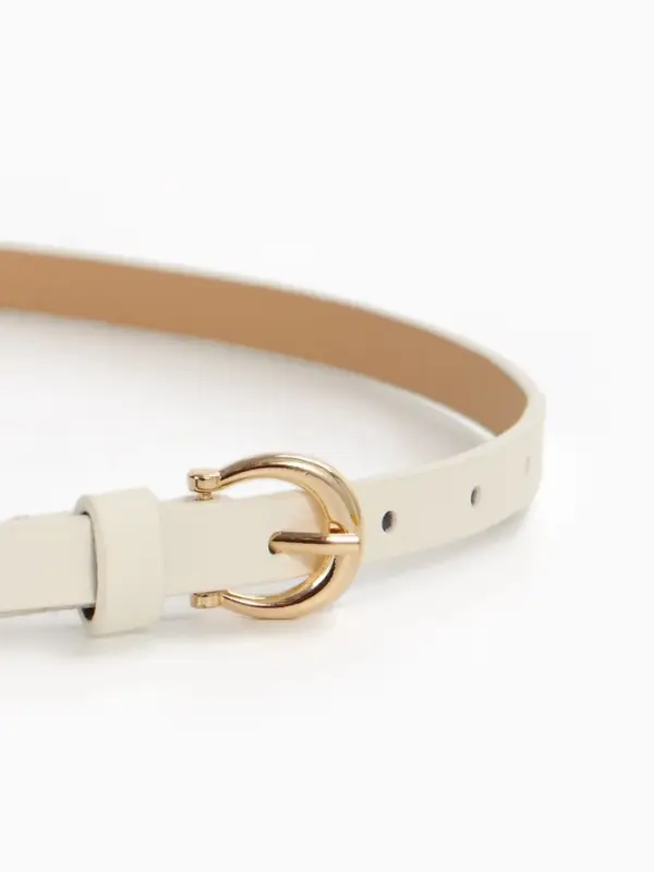 Ремень женский тонкий, 110&times;1.3 см, пряжка металл золотистая, полукруглая, белый