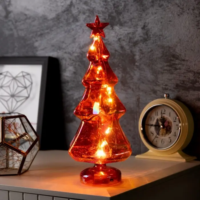 Светодиодная фигура &laquo;Ёлка янтарная&raquo;, 30&times;13 см, 10 LED, от батареек АААх2, свечение тёплое белое