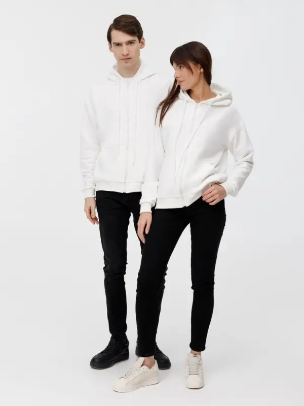 Толстовка унисекс оверсайз на молнии Zippy Terry, белая, размер XS/S Толстовка унисекс оверсайз на молнии Zippy Terry, белая, размер XS/S