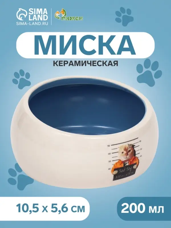 Миска Tasty, 200 мл, 10.5&times;10.5&times;5.6 см, скошенный край, керамика, синяя, белая