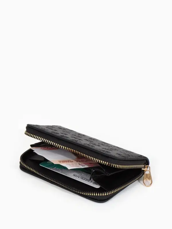 Кошелёк на молнии, 13&times;2&times;9 см, с принтом, чёрный