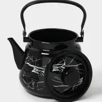Чайник эмалированный &laquo;Чёрный мрамор&raquo;, 3.5 л, металлическая ручка