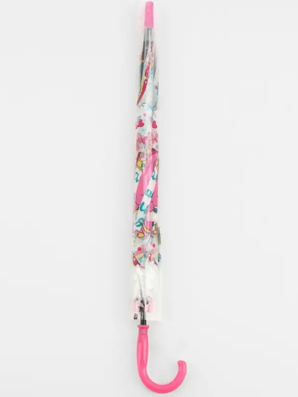 Зонт - трость детский &laquo;Розовый единорог&raquo;, полуавтоматический, 8 спиц, R=41/47 см, d=82 см, белый