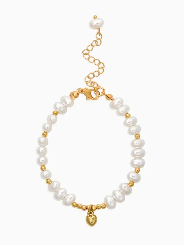 Браслет жемчуг "Рисинкис сердцем" , цвет белый в золоте