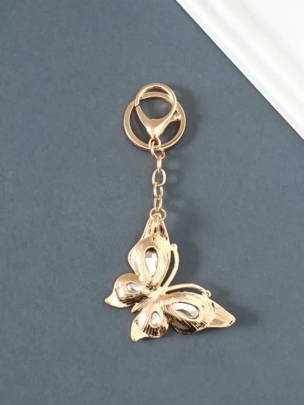 Брелок металл, стразы на карабине "Бабочка" розовый 4,7х6,4х0,8 см