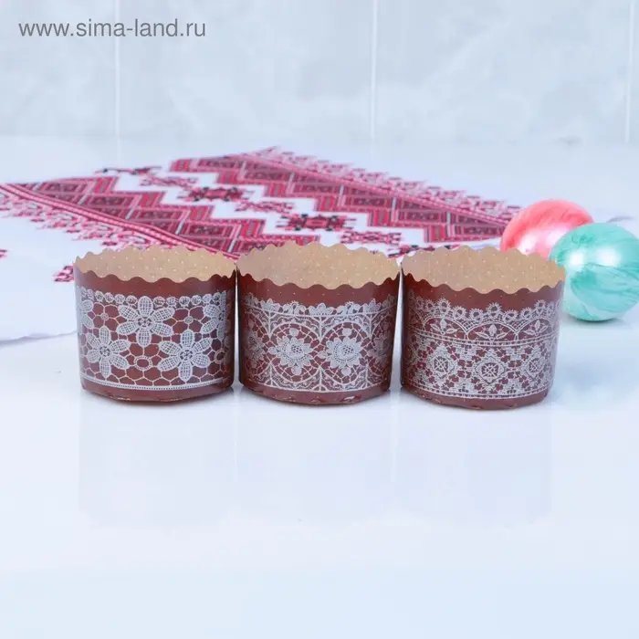 Форма для выпечки кулича бумажная Деко-про &laquo;Кружево серебряное&raquo;, одноразовая, 6&times;4.5 см, МИКС