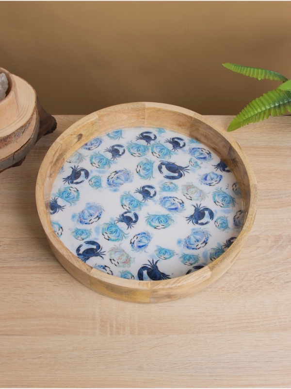 Поднос круглый с бортиками Поднос круглый с бортиками "Крабы" дерево манго 35х35х6,5 см