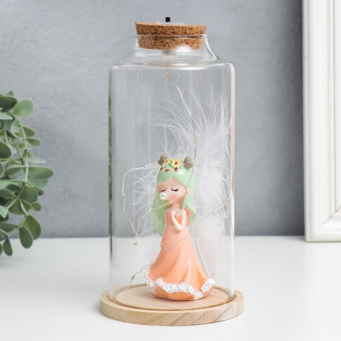 Сувенир полистоун световой  Сувенир полистоун световой "Девочка с зелёными волосами, рожками и пером" 10х10х20,5 см