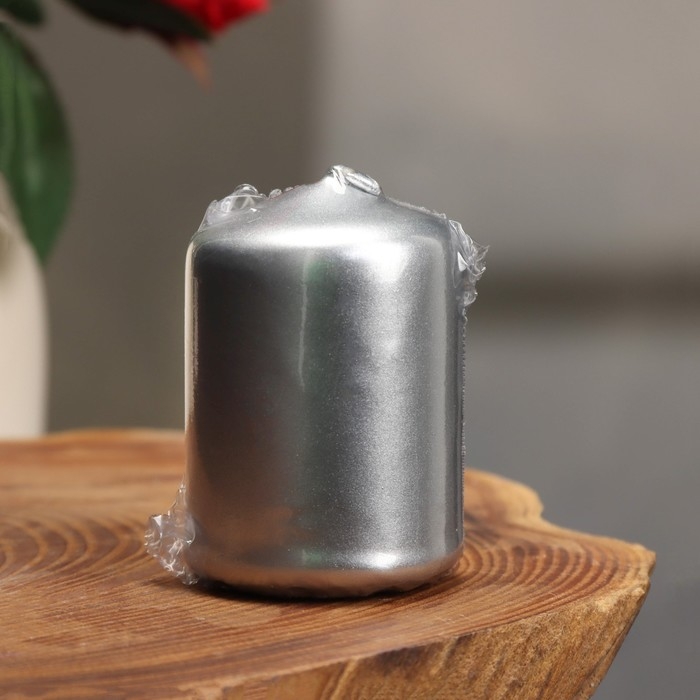 Свеча - цилиндр, 4х6 см, 9 ч, серебро Свеча - цилиндр, 4х6 см, 9 ч, серебро