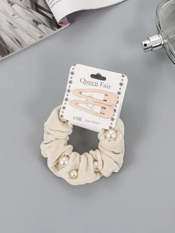 Набор для волос &laquo;Глория грация&raquo;, резинка 7 см, 2 заколки 5 см, бежевый