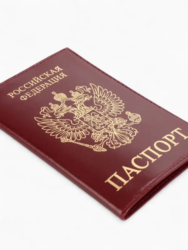 Обложка для паспорта, с гербом, тиснение фольгой, гладкая, бордовая