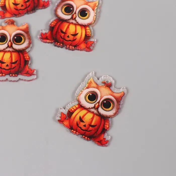 Декор для творчества акрил Декор для творчества акрил "Совёнок с тыквой" 3,4х2,9х0,2 см