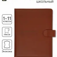 Дневник школьный 1-11 класс, ляссе, обложка искусственная кожа, с хлястиком, коричневый
