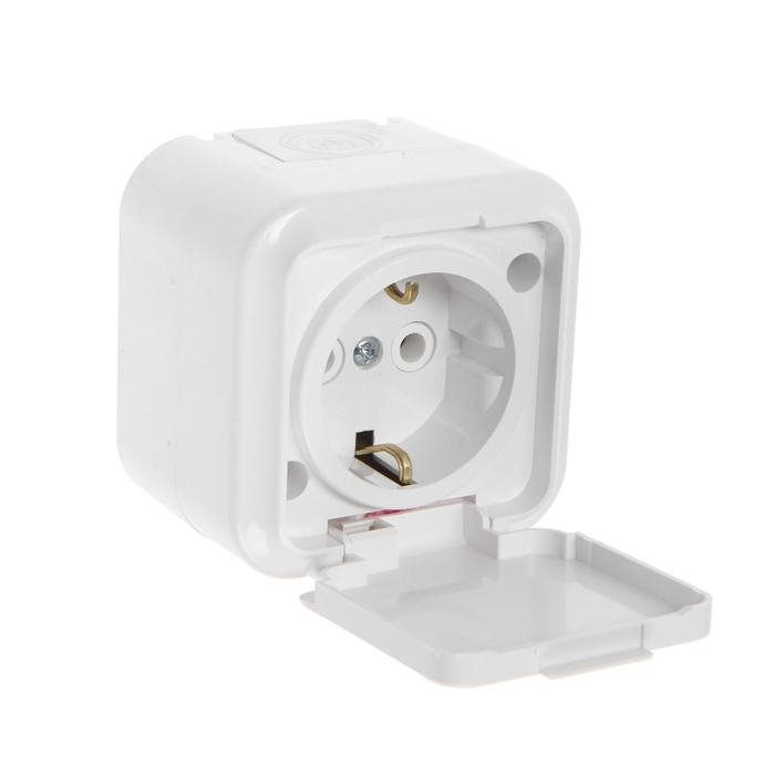 Розетка BYLECTRICA РА16-297 АКВА, 16А, 250 В, одномест., наруж., с з/к, с крышкой, белая Розетка BYLECTRICA РА16-297 АКВА, 16А, 250 В, одномест., наруж., с з/к, с крышкой, белая